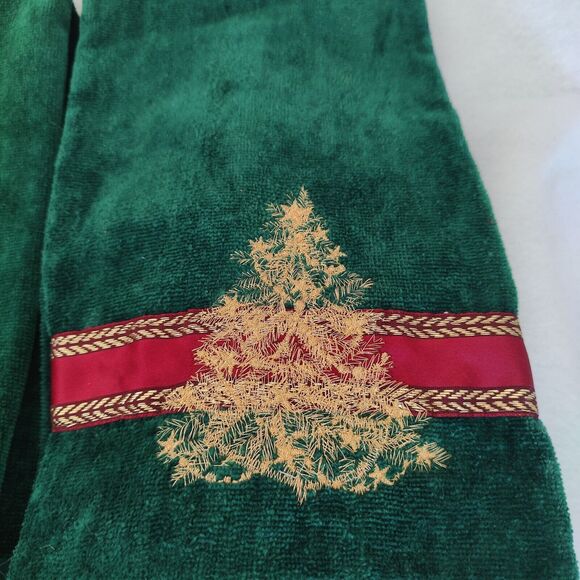 RA Briggs Green Christmas Tree Hand Towel Cat Santa Hat Embroidered Vintage Set3 - Picture 3 of 8
